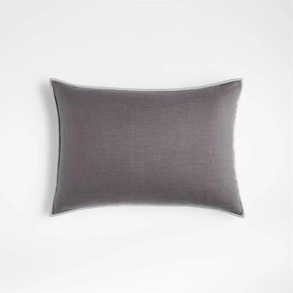 NWT CRATE & BARREL Grey 22"x15" Merrow Stitch Cotton Throw Pillow Cover